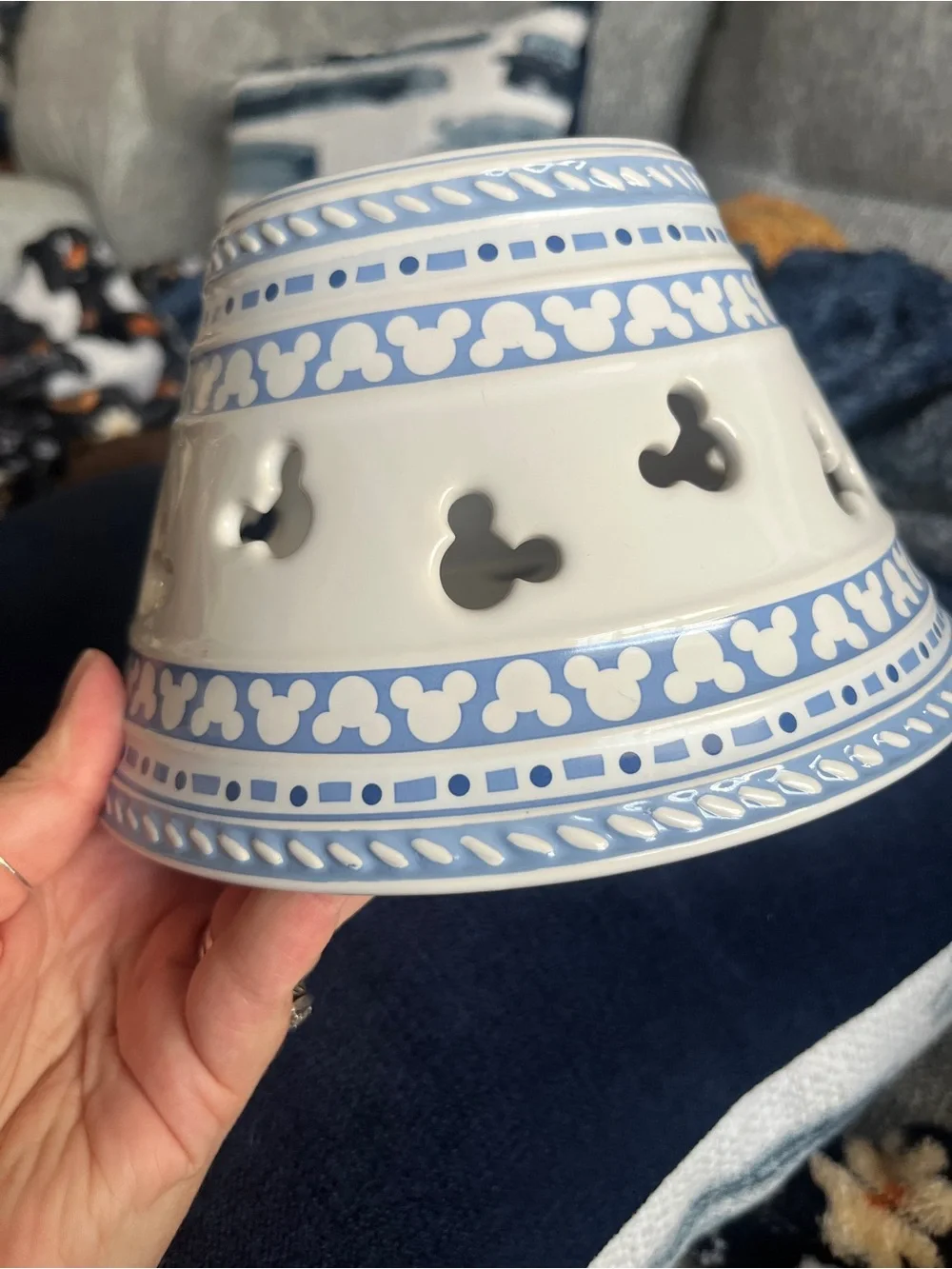 Vintage Gourmet Mickey Blue and White Ceramic Candle topper